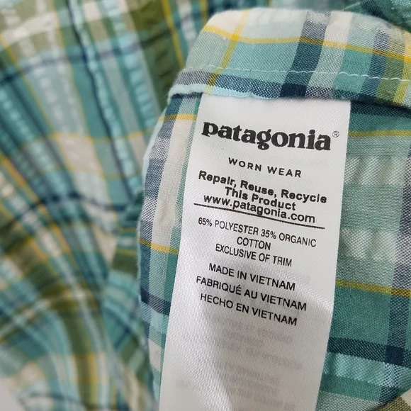 Patagonia Puckerware Shirt Organic Cotton Plaid in Beryl Green Large - Picture 12 of 13